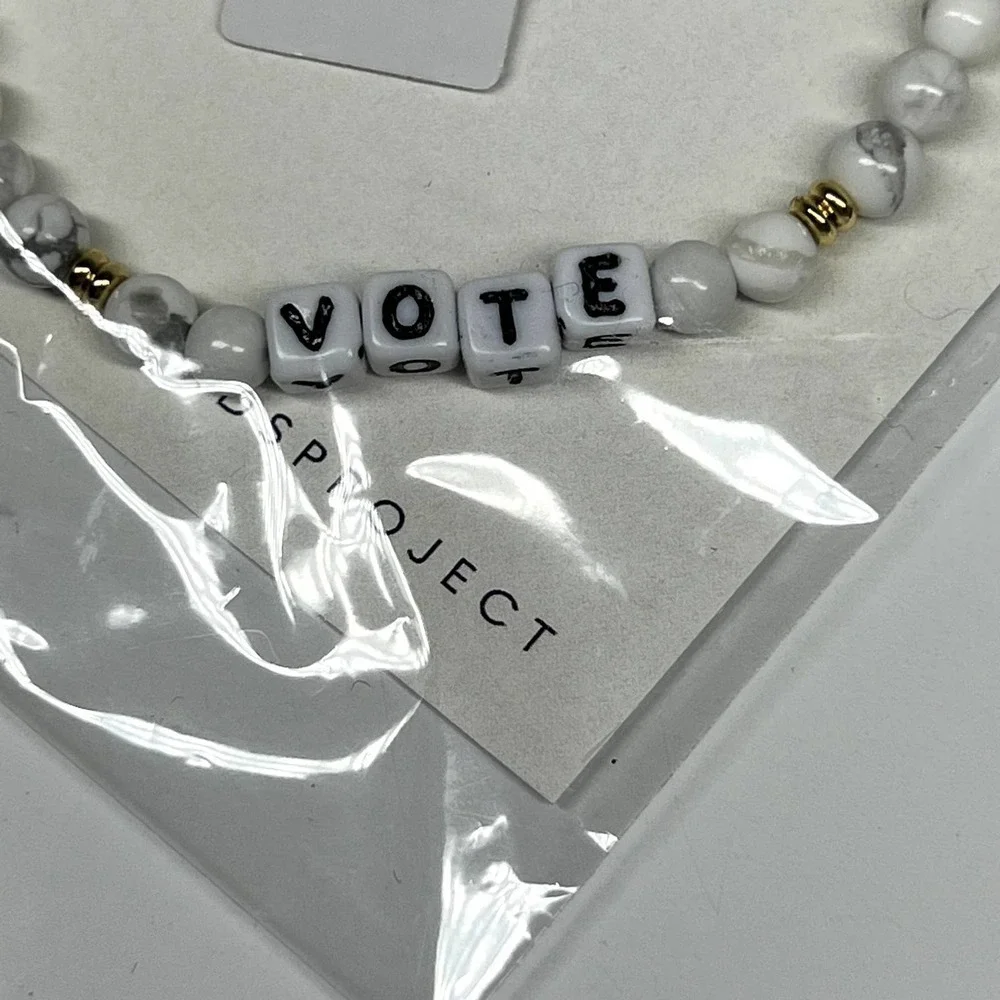 Anthropologie Little Words Project Vote Beaded Bracelet